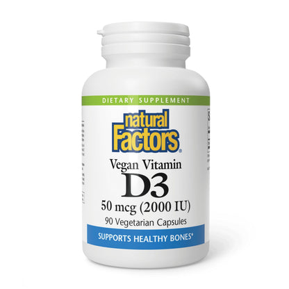 Natural Factors Vegan Vitamin D3 2000 IU – Bone & Immune Health – 90 Capsules