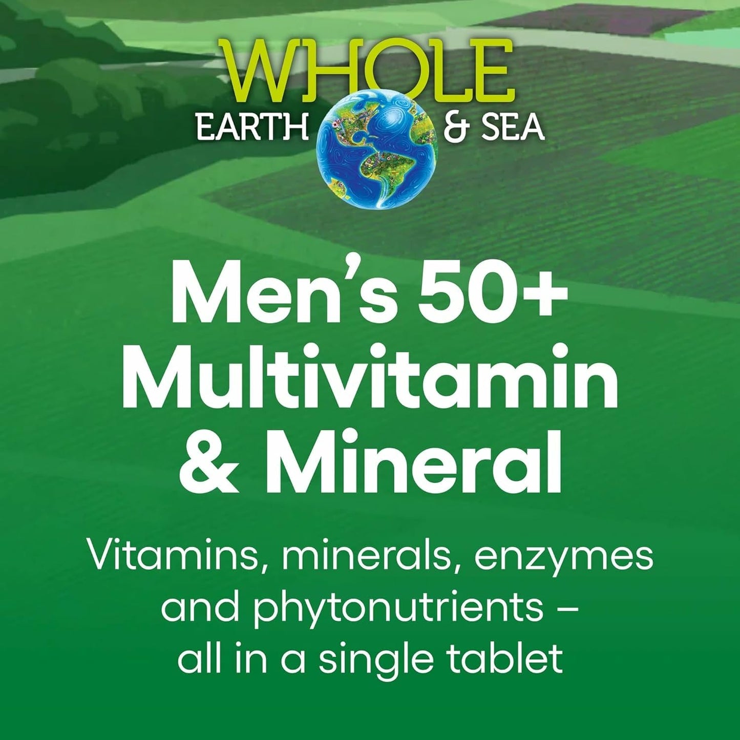 Natural Factors Whole Earth & Sea Men's 50+ Multivitamin & Mineral – Brain Health & Immune Support, Vegan, 120 Tablets
