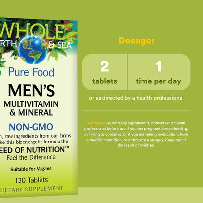 Natural Factors Whole Earth & Sea Men's Multivitamin & Mineral, 120 Tablets | Nutrition Equivalent to ½ lb Veggies