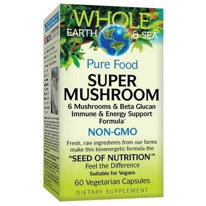Whole Earth & Sea Super Mushroom by Natural Factors - Vegan Whole Food Supplement, 60 Capsules