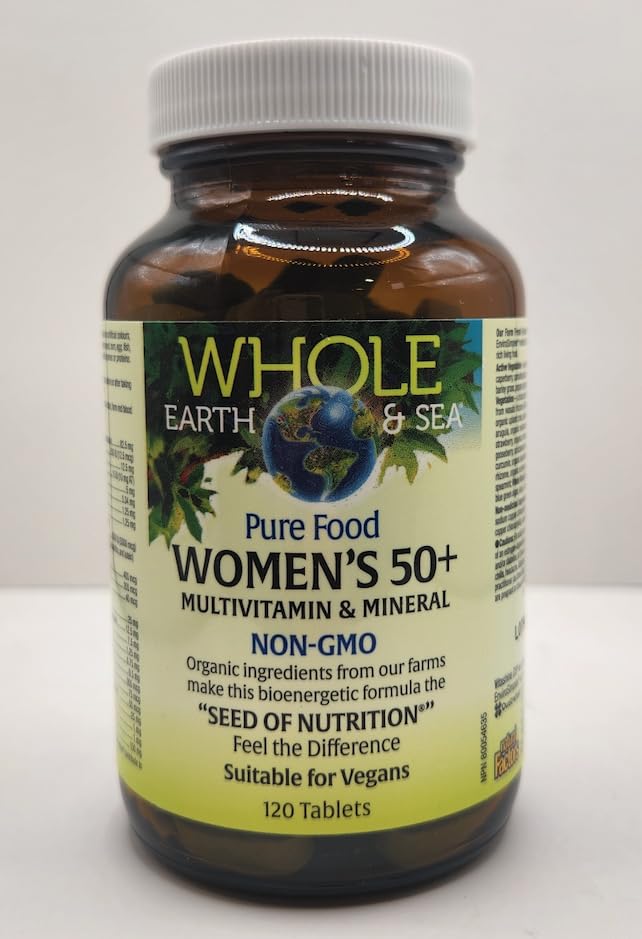 Natural Factors Whole Earth & Sea Women's 50+ Multivitamin & Mineral – Daily Bone & Brain Support (120 Tablets, 60 Servings)
