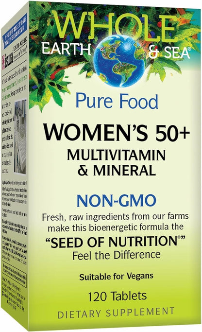 Natural Factors Whole Earth & Sea Women's 50+ Multivitamin & Mineral – Daily Bone & Brain Support (120 Tablets, 60 Servings)