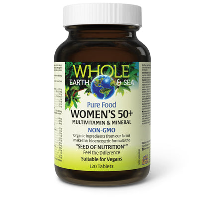 Natural Factors Whole Earth & Sea Women's 50+ Multivitamin & Mineral – Daily Bone & Brain Support (120 Tablets, 60 Servings)