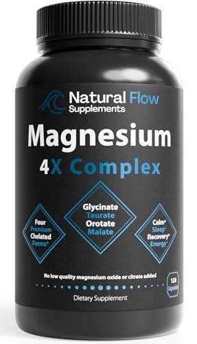 Natural Flow 4X Magnesium Supplement – Glycinate, Taurate, Malate & Orotate | 120 Capsules