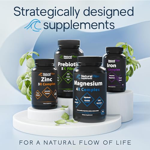 Natural Flow 4X Magnesium Supplement – Glycinate, Taurate, Malate & Orotate | 120 Capsules