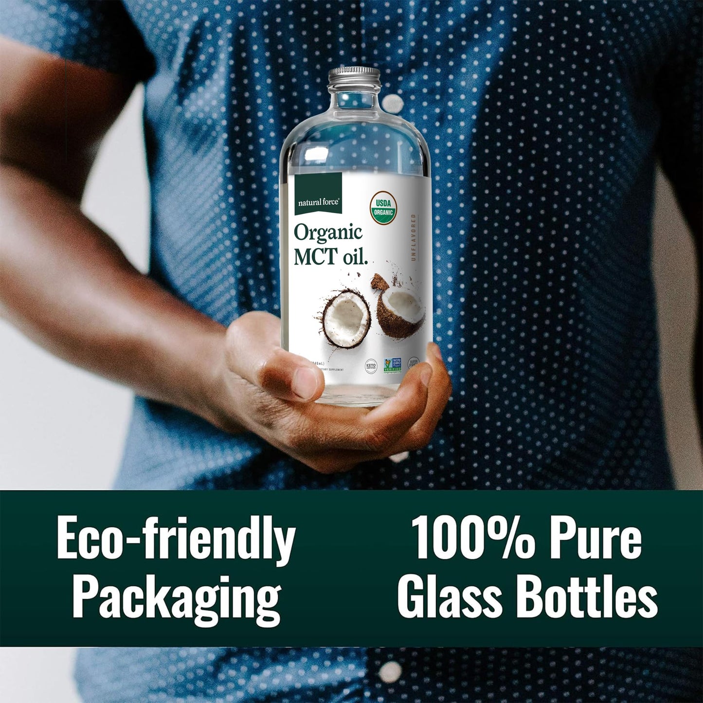 Natural Force Organic MCT Oil – Pure Glass Bottle, 100% Virgin Coconut Oil, Keto, Paleo, Kosher & Vegan