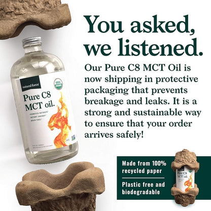 Natural Force Organic Pure C8 MCT Oil – 32 oz Glass Bottle | Keto, Paleo, Kosher, Vegan