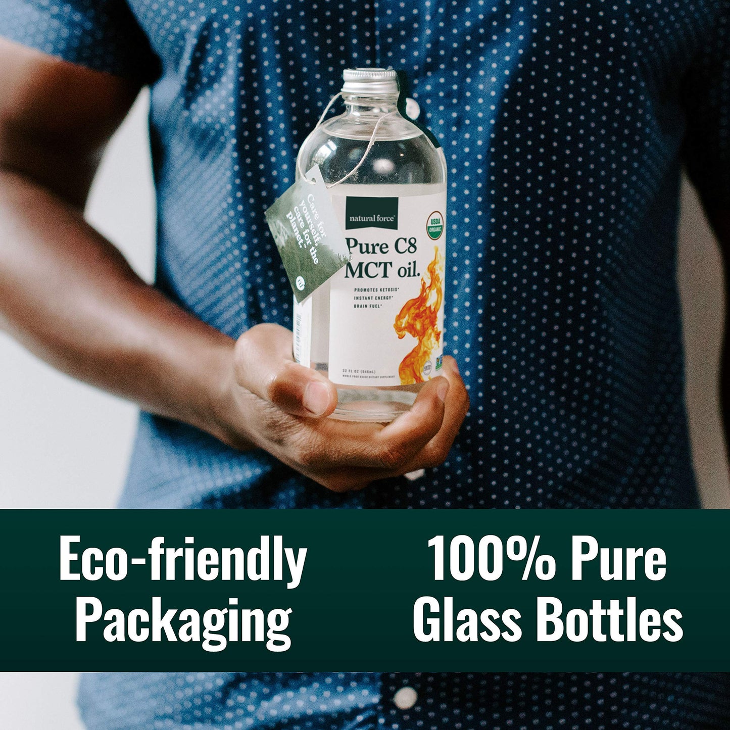 Natural Force Organic Pure C8 MCT Oil – 32 oz Glass Bottle | Keto, Paleo, Kosher, Vegan