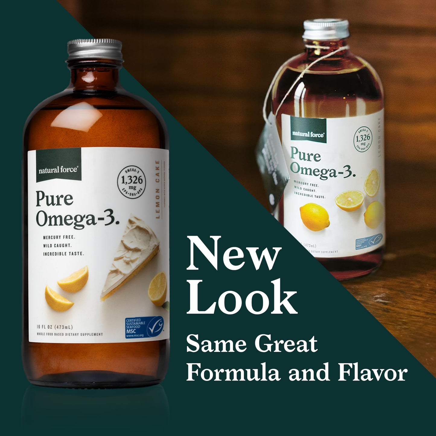 Natural Force Pure Omega-3 Lemon Liquid Fish Oil – 1,326 mg EPA/DHA/DPA, Mercury Free, Wild-Caught