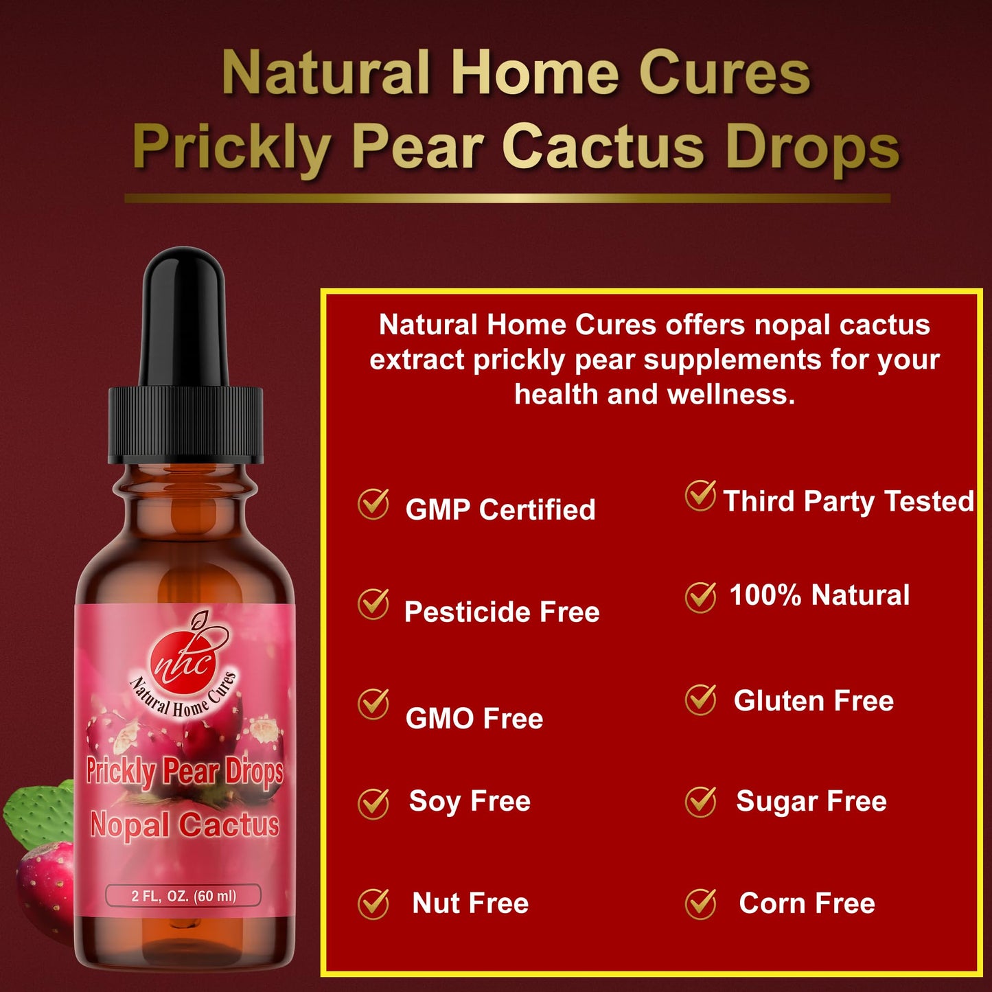 Natural Home Cures Prickly Pear Nopal Cactus Liquid Drops – 2 oz Each, 3-Pack