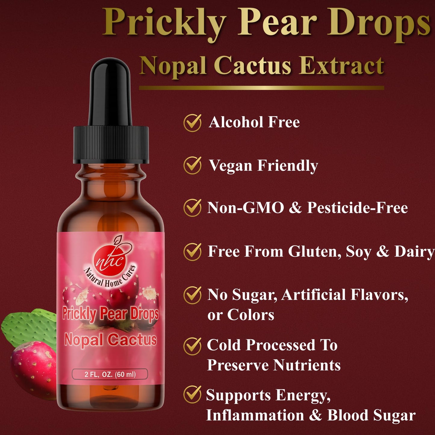 Natural Home Cures Prickly Pear Nopal Cactus Liquid Drops – 2 oz Each, 3-Pack