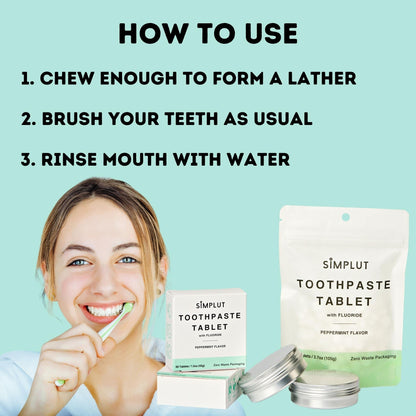Chewable Fluoride Toothpaste Tablets 60 Pack | Travel Size, Vegan and SLS-Free
