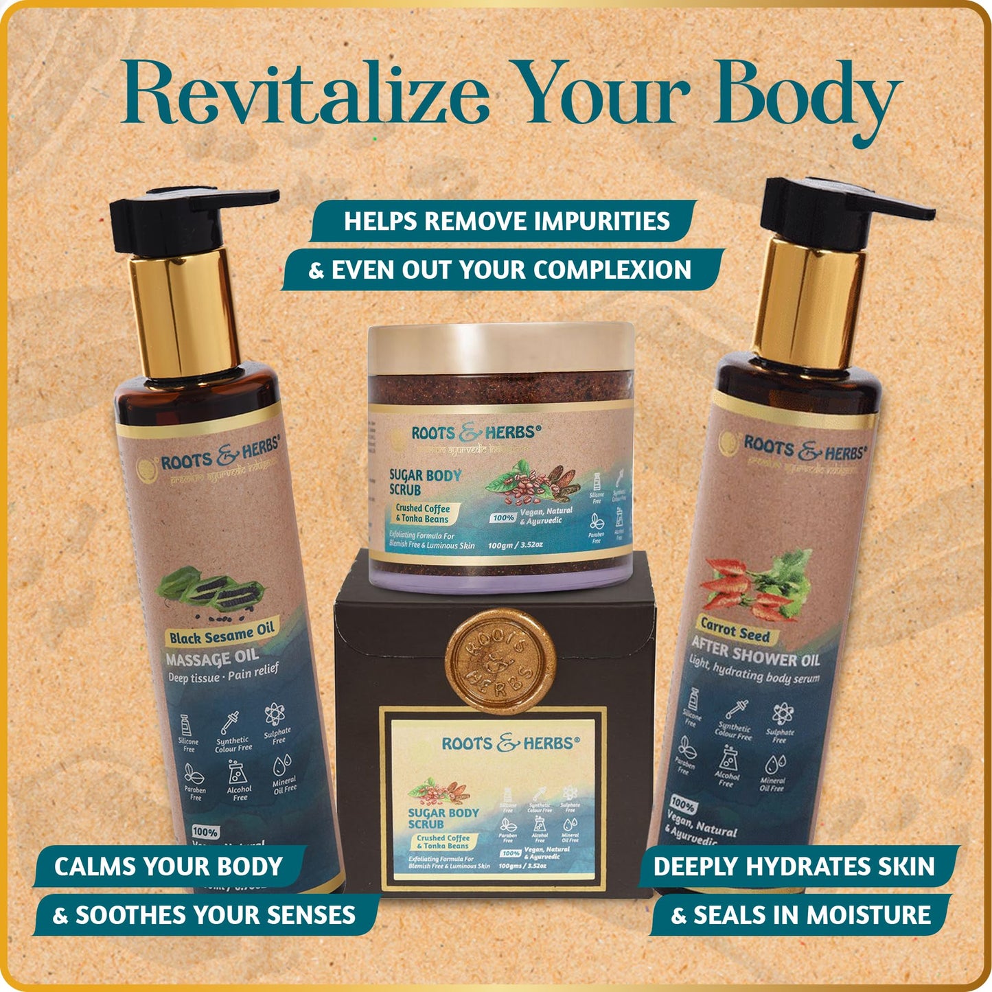 Black Sesame Seed Oil - Body Massage Oil with Cold-Pressed Black Seed & Ayurvedic Herbs | Roots and Herbs