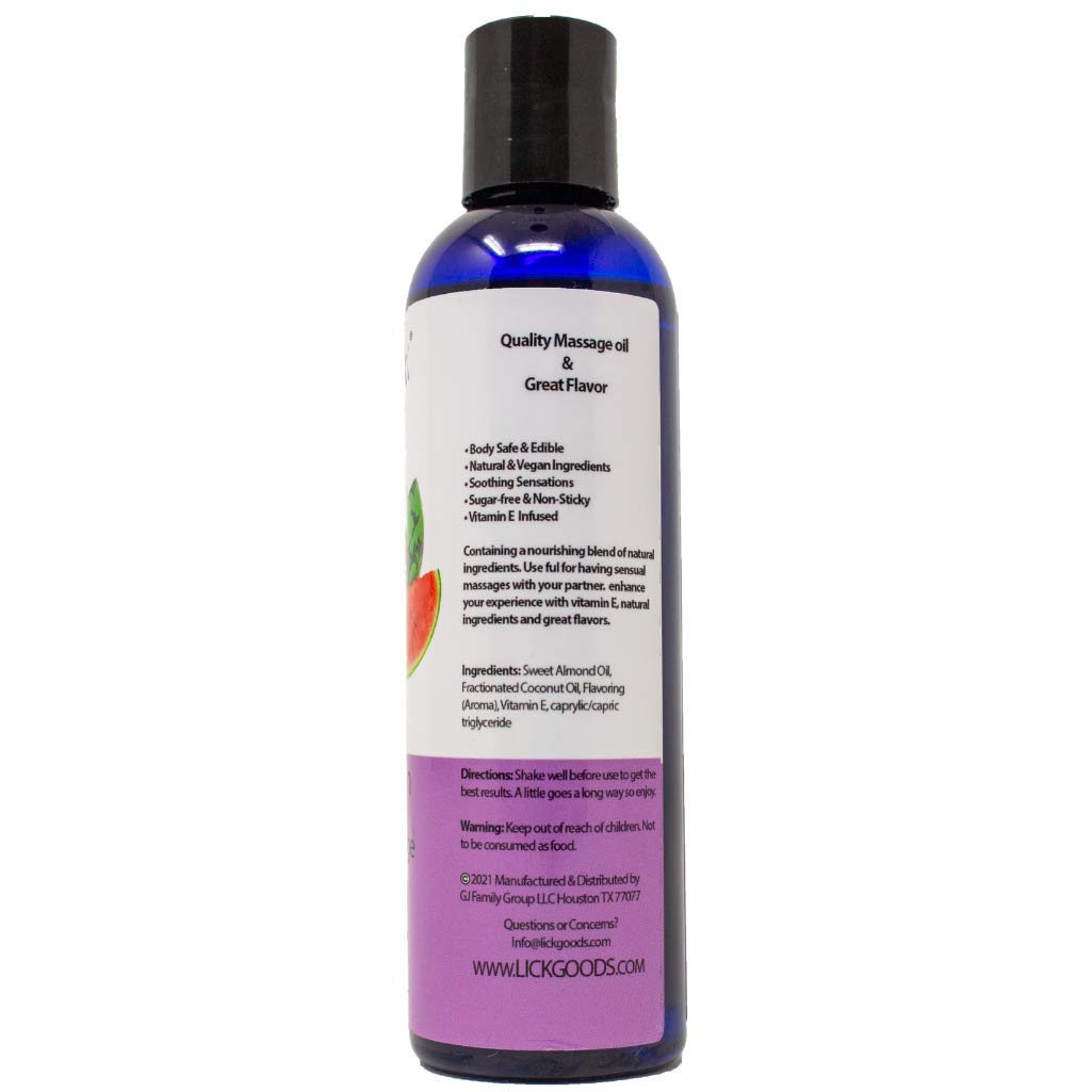 Watermelon Flavored Massage Oil for Couples – Edible, Non-Sticky & Vegan (4 oz)