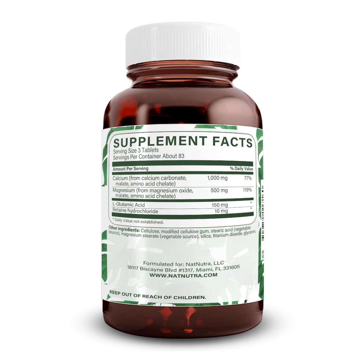 Natural Nutra Chelated Calcium Magnesium 1000/500 mg - Vegan 250 Tablets