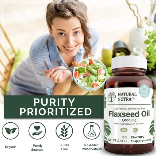 Natural Nutra Organic Flaxseed Oil Softgels - 1000 mg, Omega-3-6-9, 90 Softgels