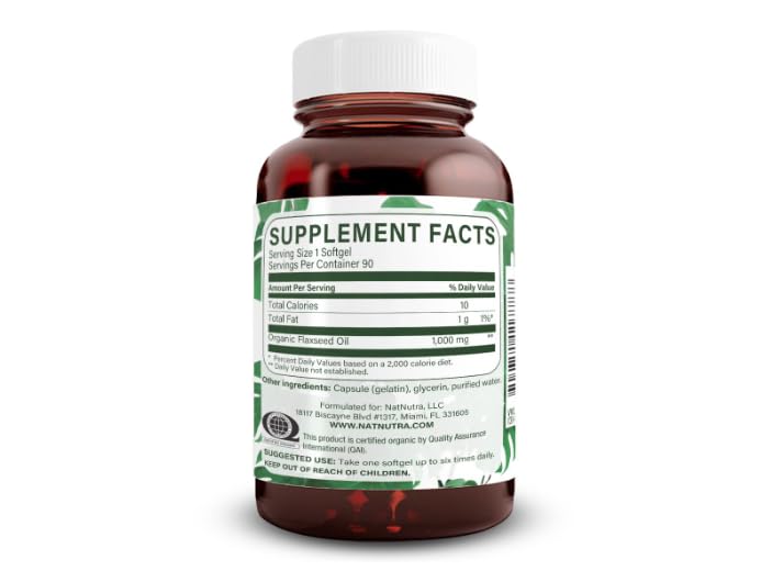 Natural Nutra Organic Flaxseed Oil Softgels - 1000 mg, Omega-3-6-9, 90 Softgels