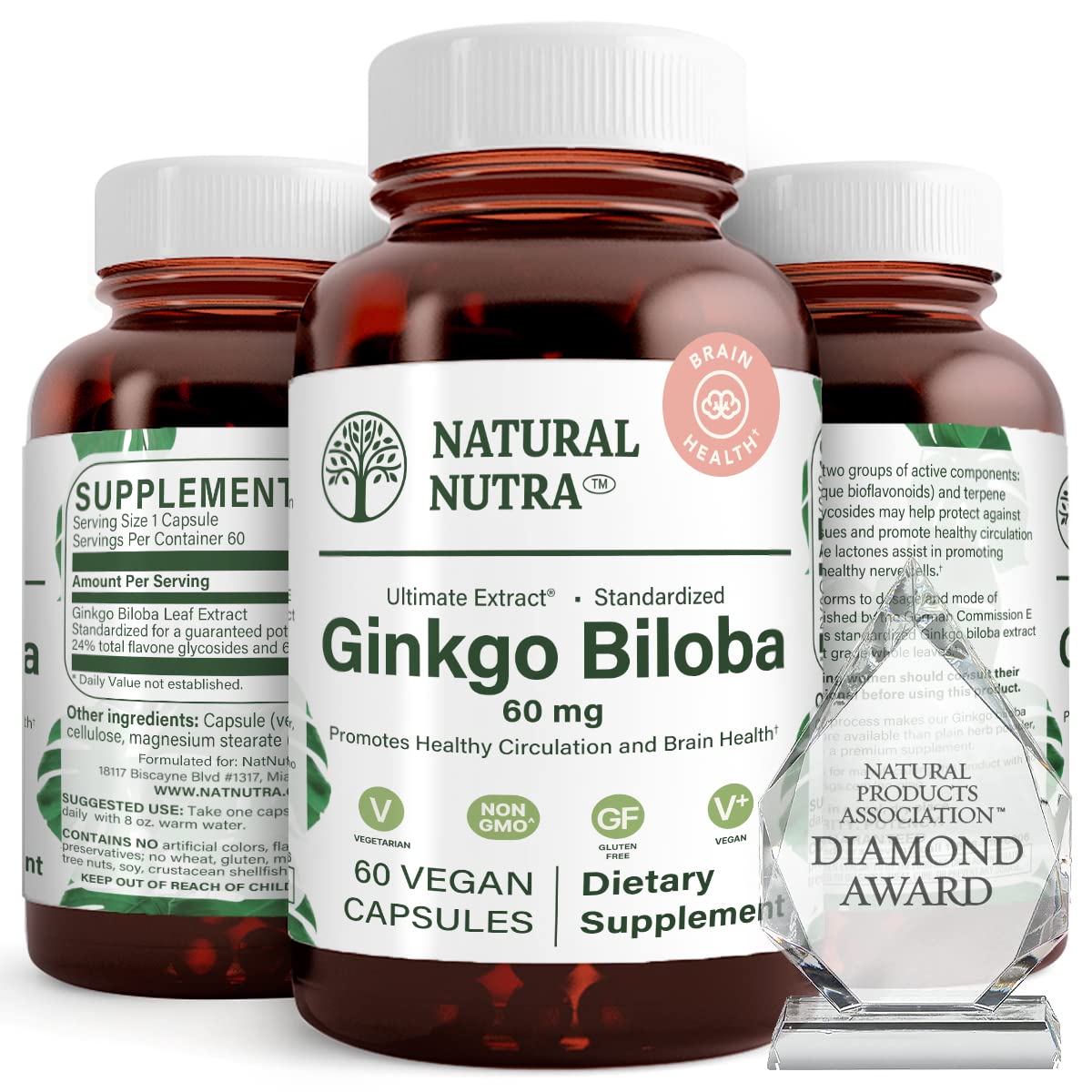 Natural Nutra Ginkgo Biloba – Boosts Memory, Brain Circulation & Focus, Vegan & Gluten Free, 60 Capsules