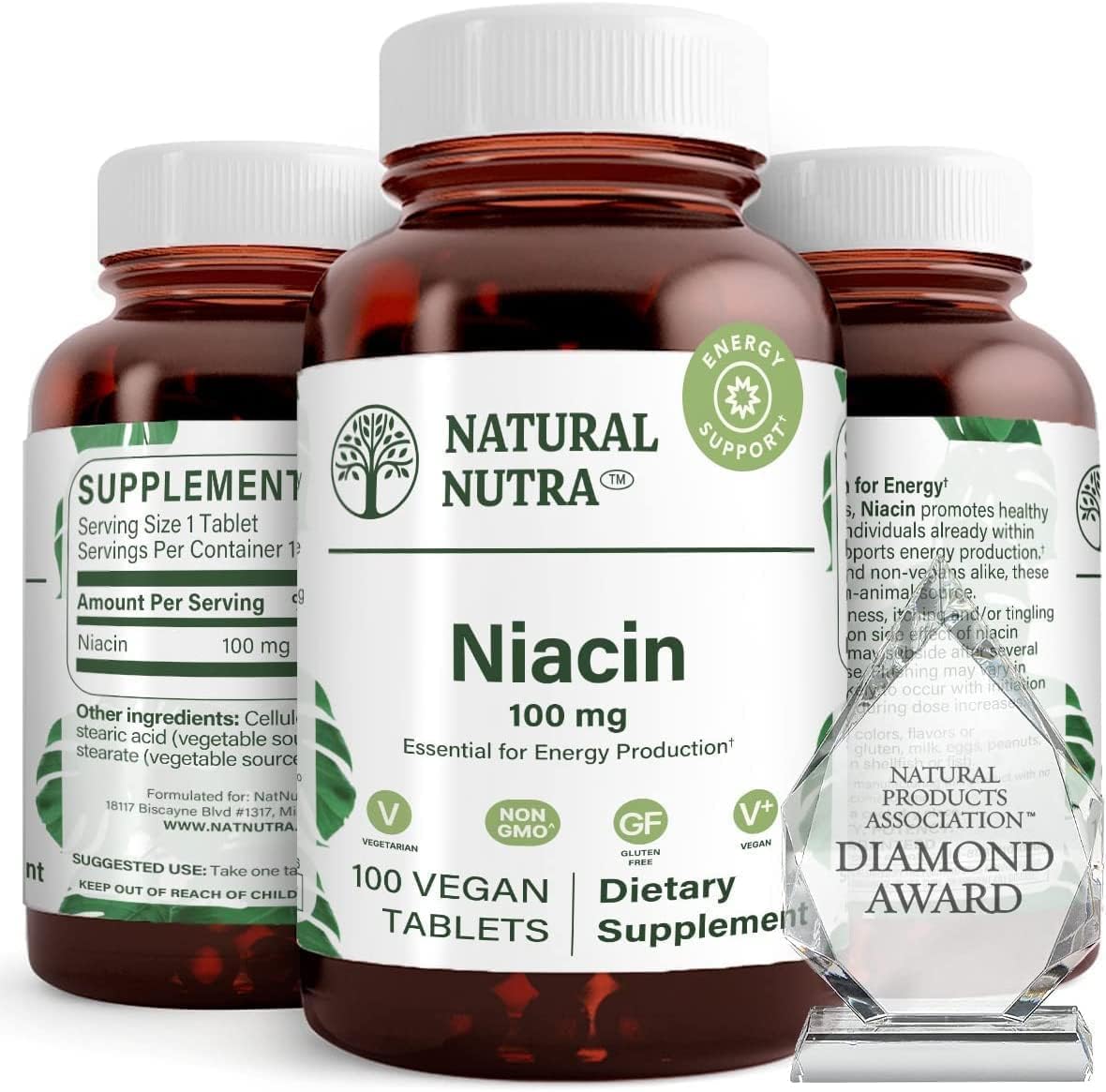 Natural Nutra Niacin Supplement 100 mg – Energy, Digestion, Skin Health | Non-GMO, Gluten-Free | 100 Tablets