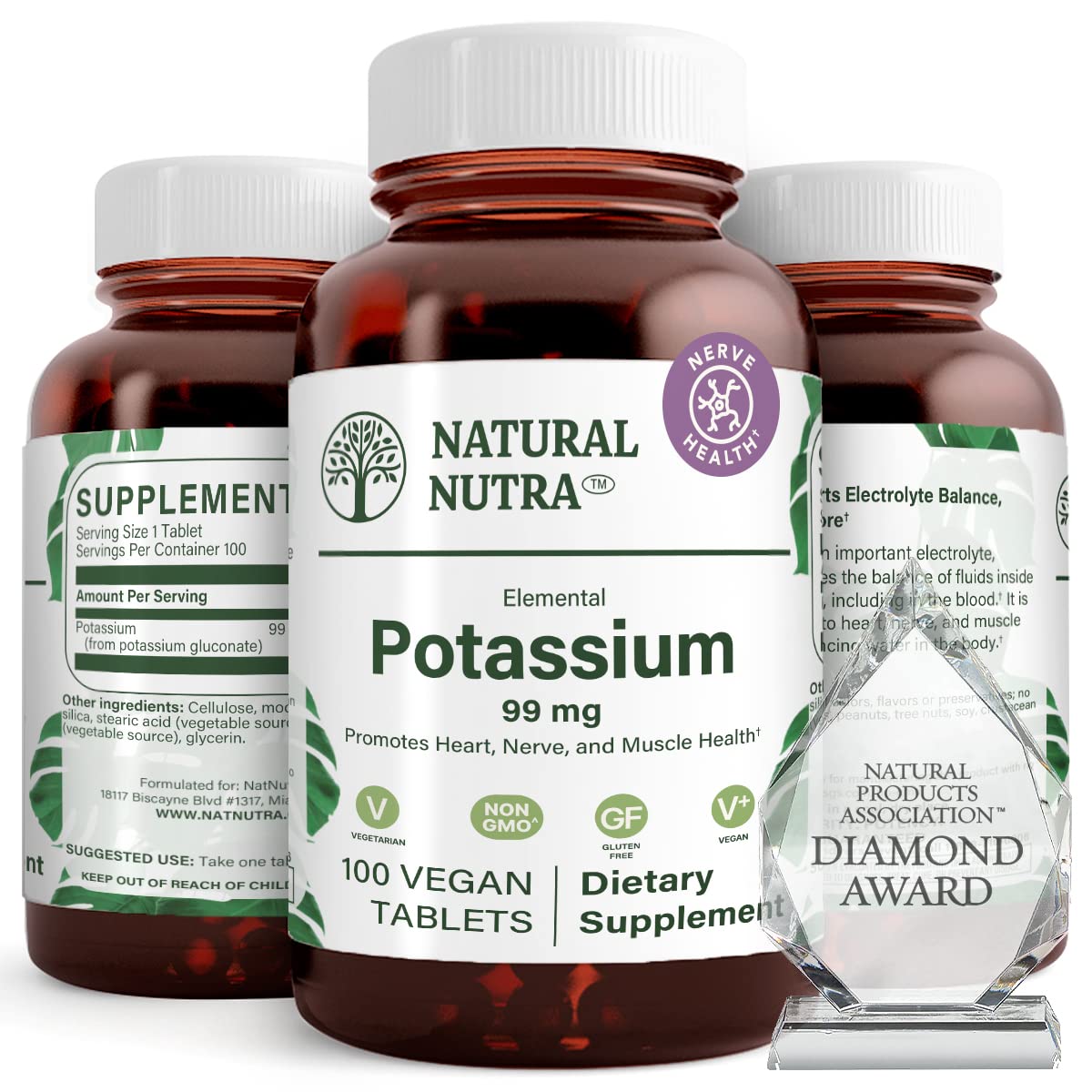 Natural Nutra Elemental Potassium Gluconate 99 mg – Dietary Supplement, 100 Vegan Tablets