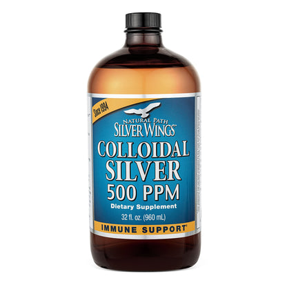 Natural Path Silver Wings Colloidal Silver 500ppm (2,500mcg) Immune Support 32 fl oz