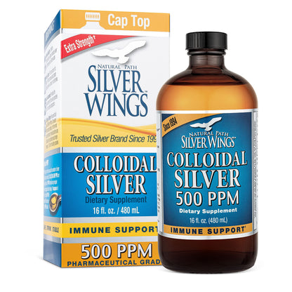 Natural Path Silver Wings Colloidal Silver 500ppm (2,500mcg) Immune Support Supplement 16 oz