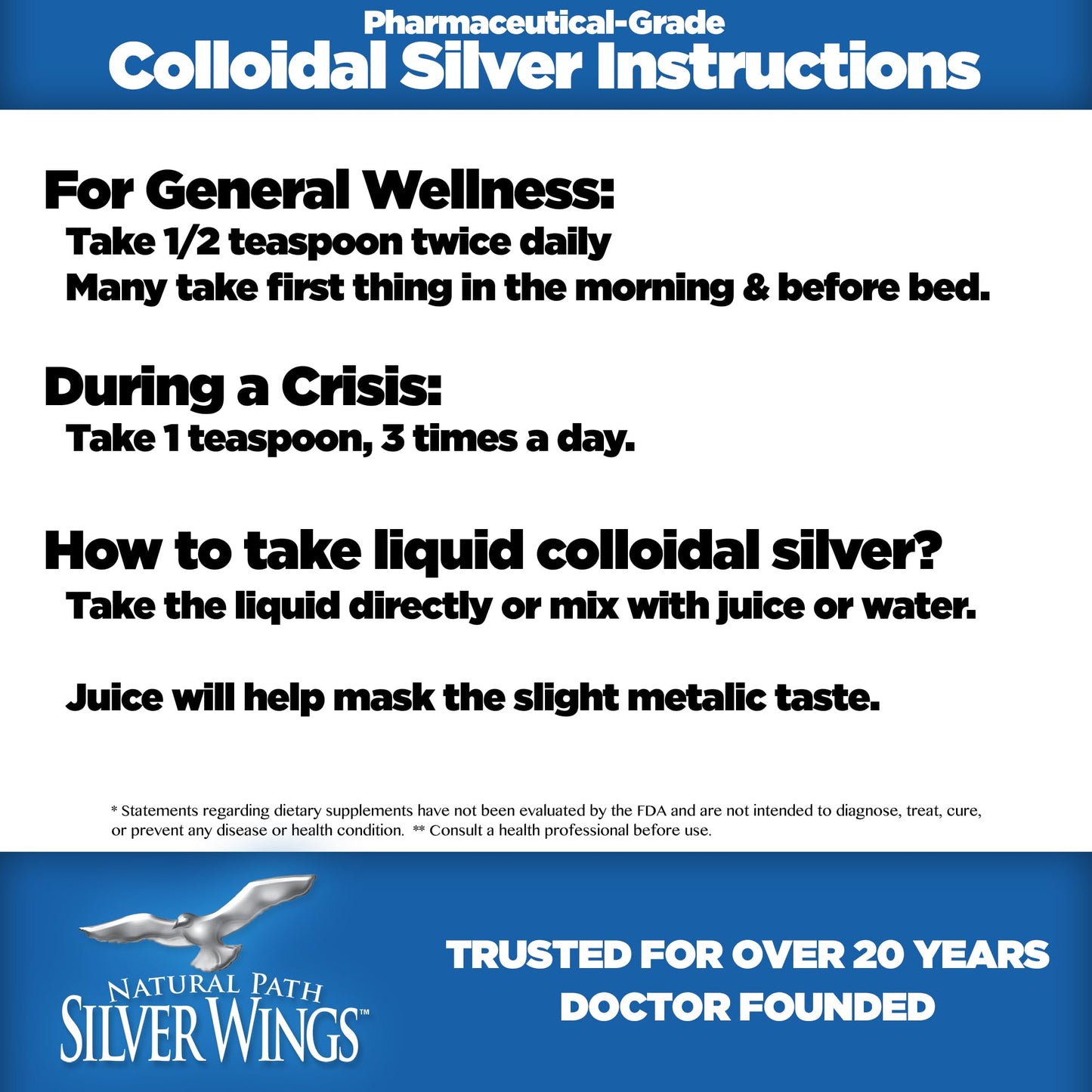 Natural Path Silver Wings Colloidal Silver 500ppm (2,500mcg) Immune Support Supplement 16 oz