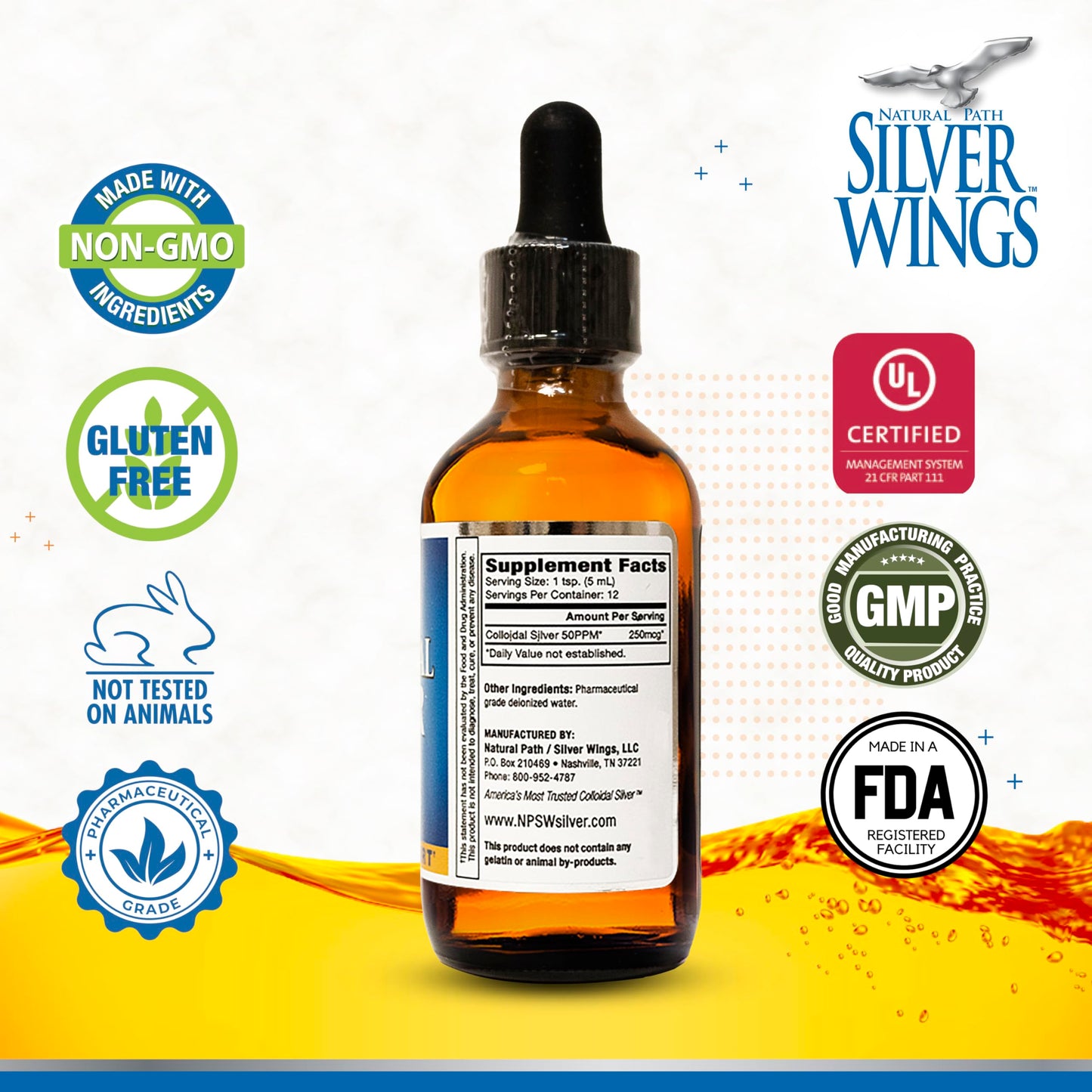 Natural Path Silver Wings Colloidal Silver 50ppm – Immune Support (2 oz Dropper)