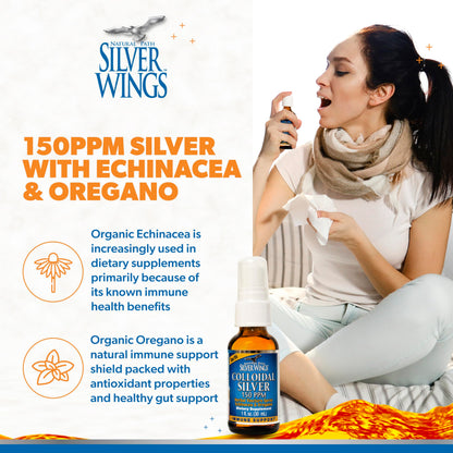 Natural Path Silver Wings Colloidal Silver 150ppm with Echinacea & Oregano Immune Support - 1 fl oz Spray
