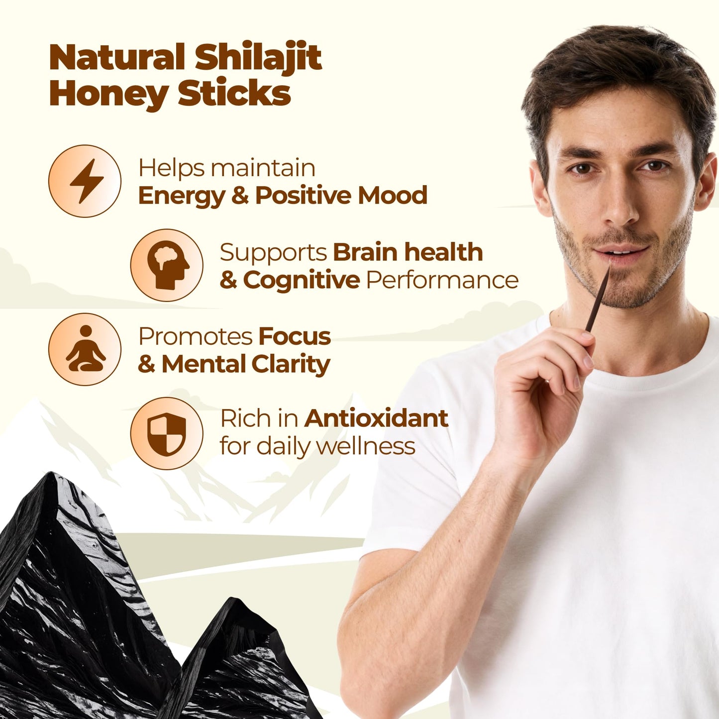 NATURAL SHILAJIT Honey Sticks – Shilajit Resin with Raw Honey, Fulvic Acid & Minerals (30 Sticks)