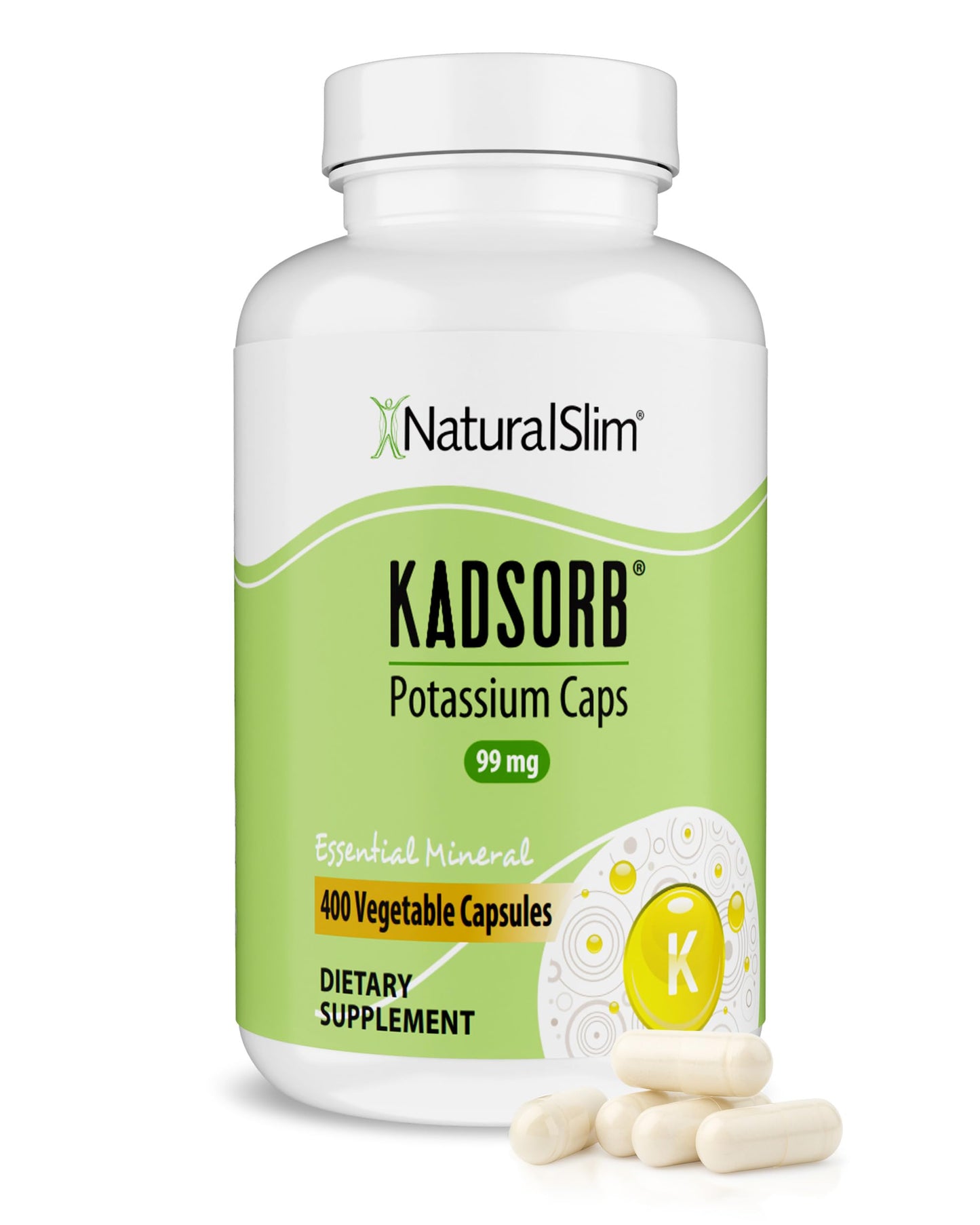 NaturalSlim Kadsorb Potassium Citrate Gluconate 99 mg – Electrolyte Balance & Heart Support, 400 Capsules