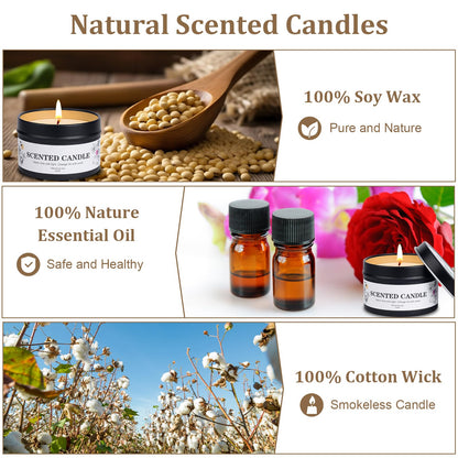 6 Pack Scented Candles Gift Set for Women & Men - Natural Soy Wax Aromatherapy Jar Candles