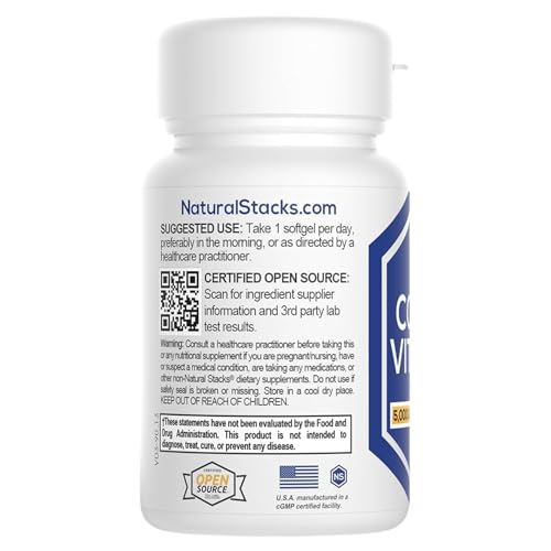 NATURAL STACKS Vitamin D 5000 IU D3 Softgels with Coconut Oil – 30 Servings