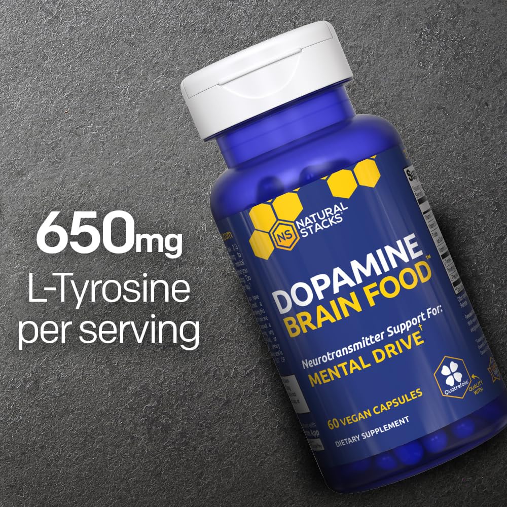 Natural Stacks Dopamine Brain Food - 650 mg L-Tyrosine for Focus & Mental Drive (60 Capsules)