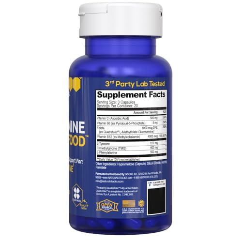Natural Stacks Dopamine Brain Food - 650 mg L-Tyrosine for Focus & Mental Drive (60 Capsules)