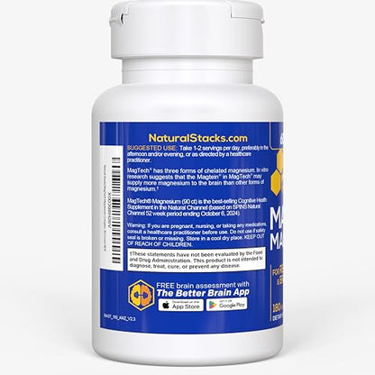 MagTech Magnesium Complex - 3-Form Magnesium (Magtein L-Threonate, Glycinate & Taurate) 200mg, 180 Capsules | NATURAL STACKS