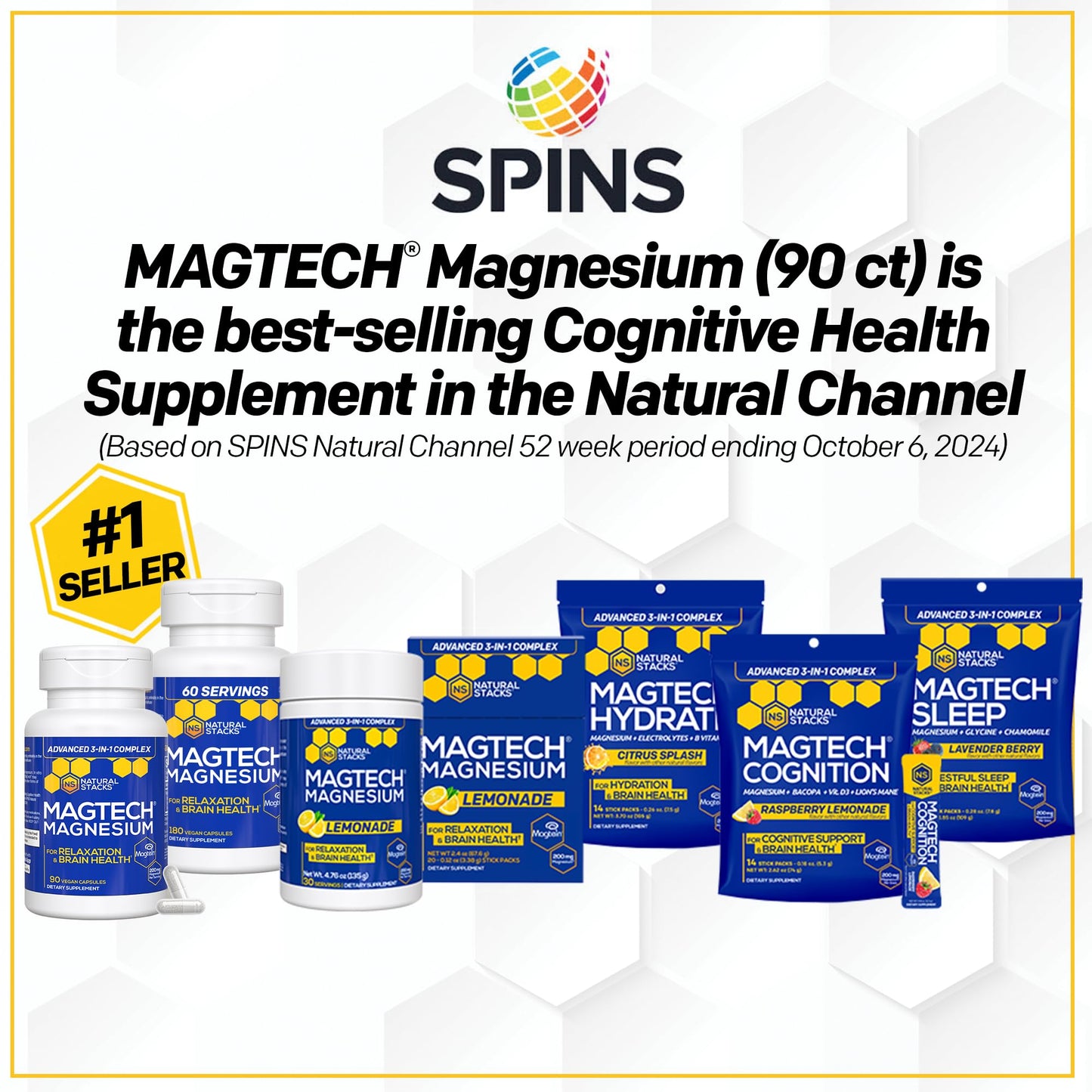 MagTech Magnesium Complex - 3-Form Magnesium (Magtein L-Threonate, Glycinate & Taurate) 200mg, 180 Capsules | NATURAL STACKS