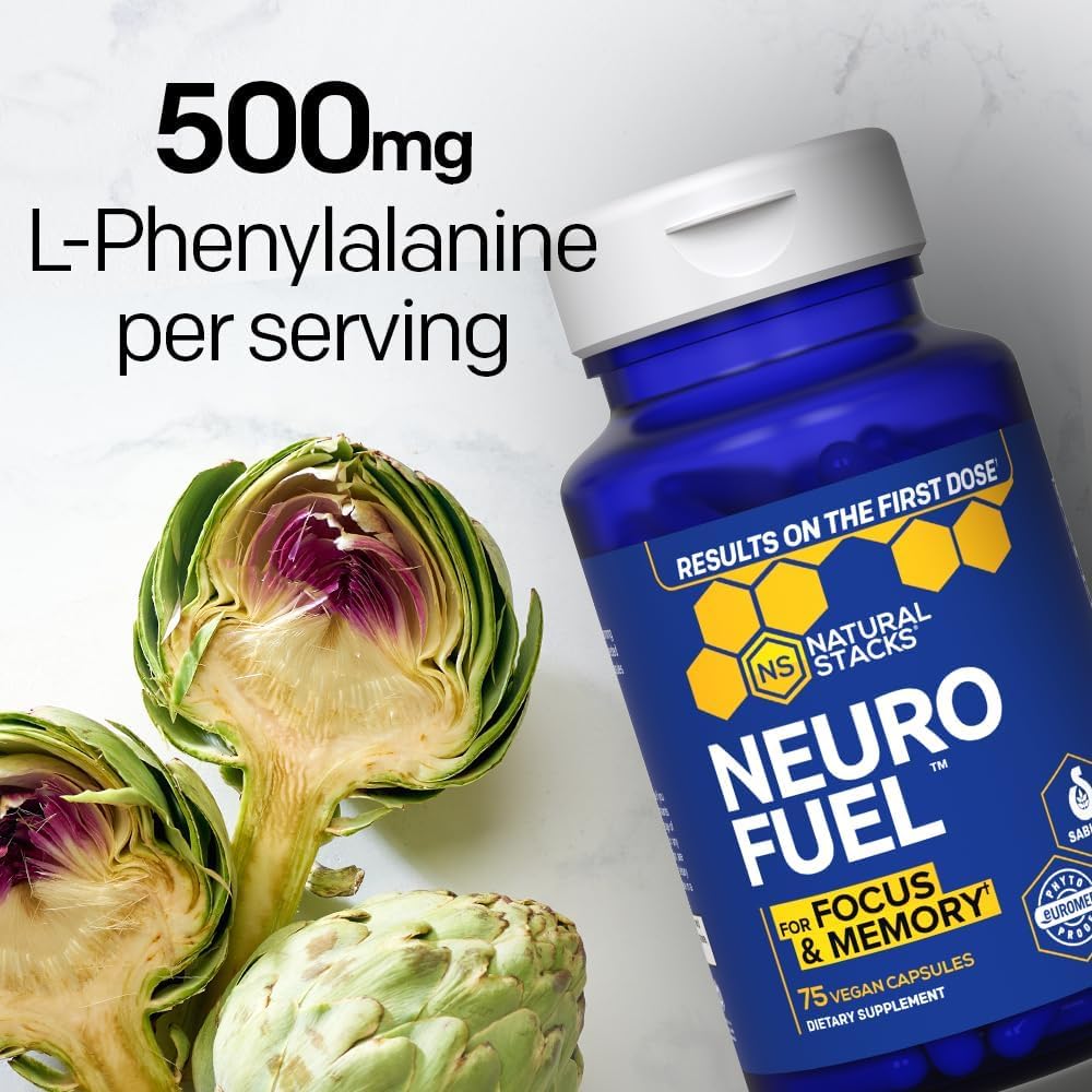 NATURAL STACKS NeuroFuel Nootropic – 750mg L-Carnitine & 500mg L-Phenylalanine – Focus & Memory Support – 75 Pills