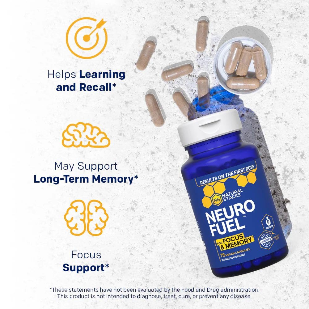 NATURAL STACKS NeuroFuel Nootropic – 750mg L-Carnitine & 500mg L-Phenylalanine – Focus & Memory Support – 75 Pills