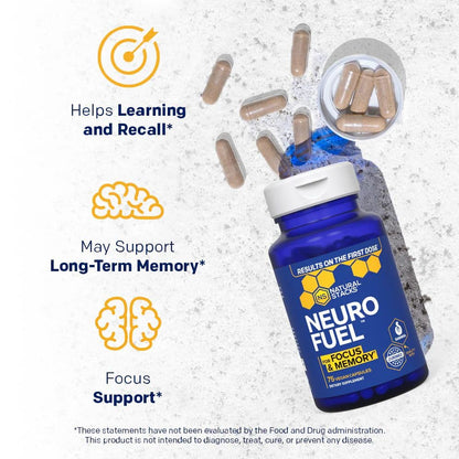 NATURAL STACKS NeuroFuel Nootropic – 750mg L-Carnitine & 500mg L-Phenylalanine – Focus & Memory Support – 75 Pills