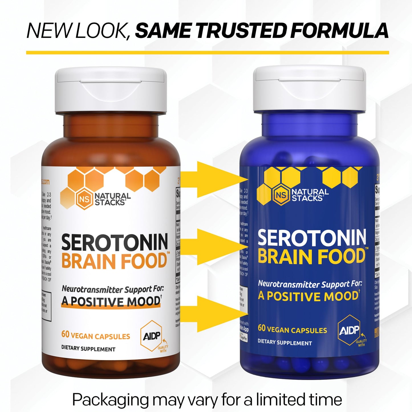 Natural Stacks Serotonin Brain Food – 1250mg L-Tryptophan & 400mg Rhodiola Rosea – Mood Support with Magnesium Glycinate & Zinc – 60 Capsules