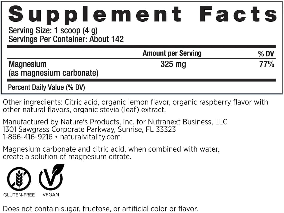 Natural-Vitality Calm Magnesium Citrate Powder – Raspberry Lemon, 20 oz | Vegan & Non-GMO