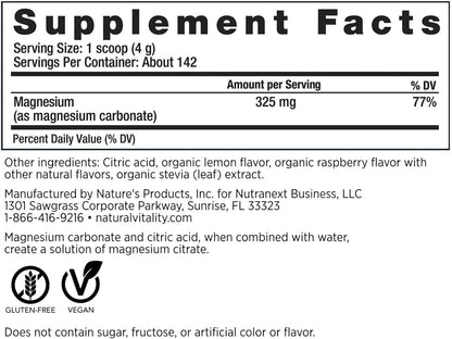 Natural-Vitality Calm Magnesium Citrate Powder – Raspberry Lemon, 20 oz | Vegan & Non-GMO