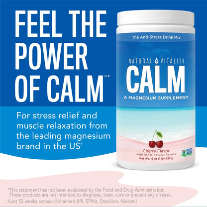 Natural Vitality CALM Magnesium Drink Mix – Cherry Flavor, 8 oz | Gluten Free, Vegan, Non-GMO