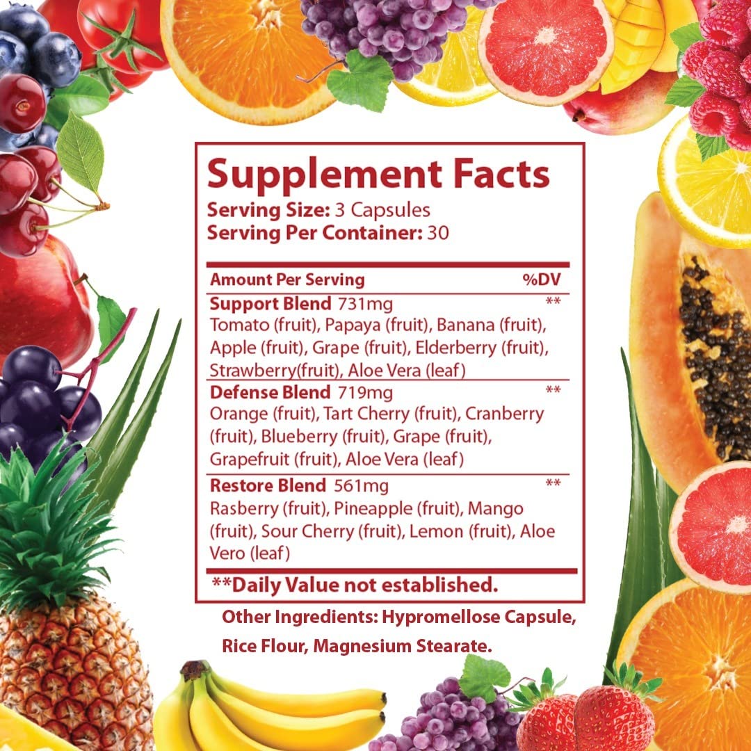 Just Ripe Nutrition Fruits and Veggies Supplement – 90 Fruit and 90 Vegetable Capsules (4 Pack) | Whole Food Superfood