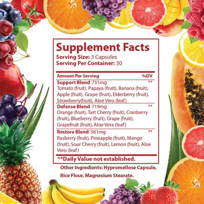 Just Ripe Nutrition Fruits and Veggies Supplement – 90 Fruit and 90 Vegetable Capsules (4 Pack) | Whole Food Superfood