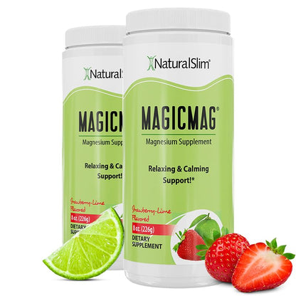 NaturalSlim MagicMag Pure Magnesium Citrate Powder – Strawberry Lime Drink Mix (8oz, 2 Pack)