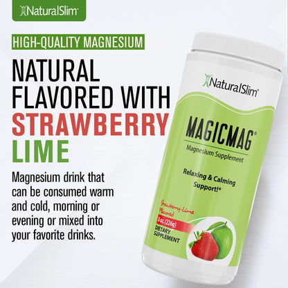NaturalSlim MagicMag Magnesium Citrate Powder – Strawberry Lime Flavor, 8oz Drink Mix (3 Pack)