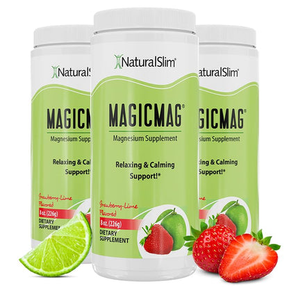 NaturalSlim MagicMag Magnesium Citrate Powder – Strawberry Lime Flavor, 8oz Drink Mix (3 Pack)