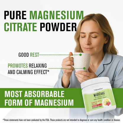 NaturalSlim MagicMag Pure Magnesium Citrate Powder – Raspberry Lemon Drink Mix, 8 oz (2 Pack)
